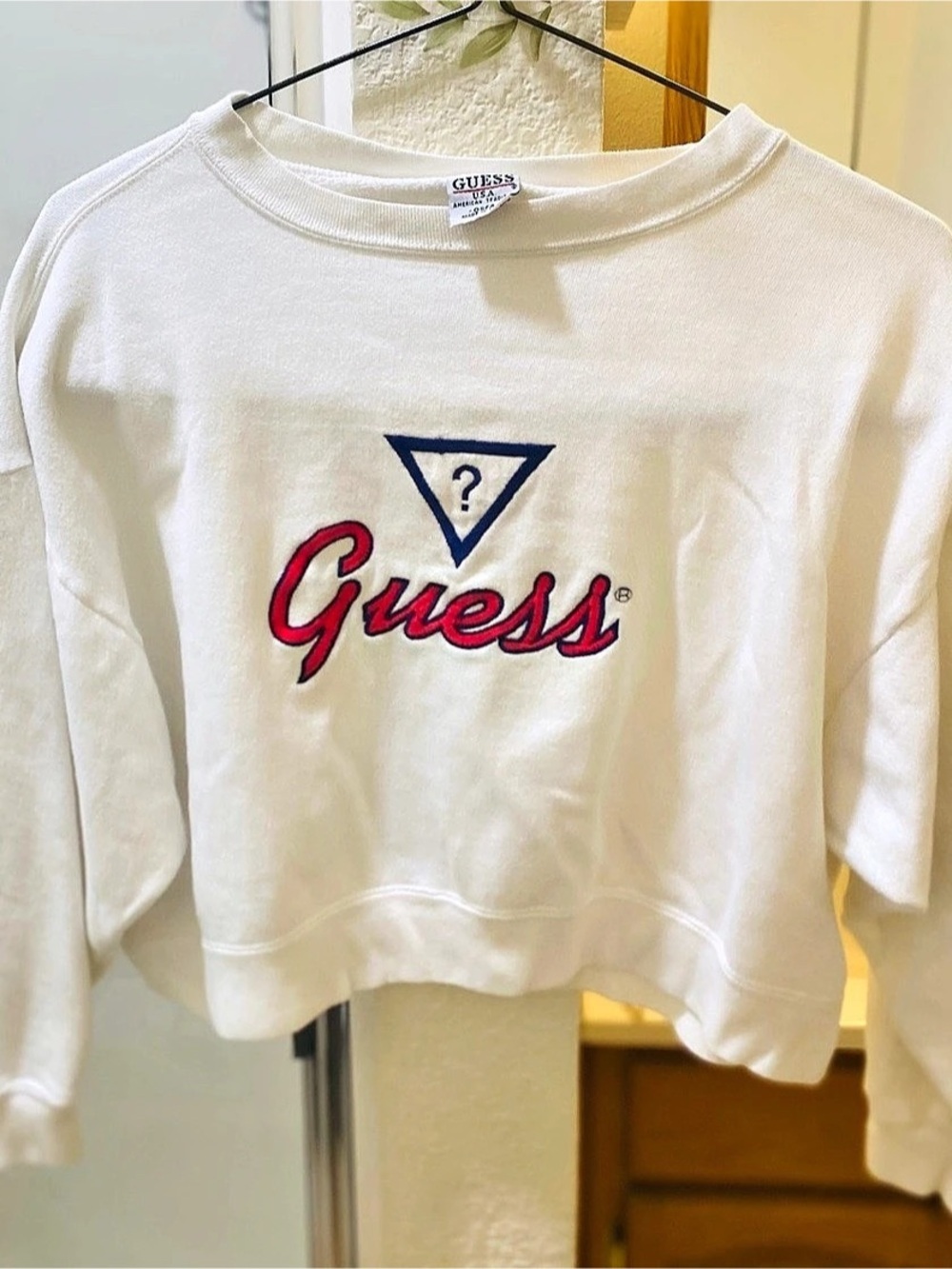 GUESS Cropped Logo Sweatshirt in White